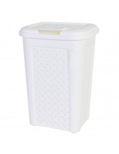 Papelera de baño de color blanco, de plástico, de 34 x 24 x 20 cm y con capacidad de 10 litros. Cubo para basura con tapa, espec