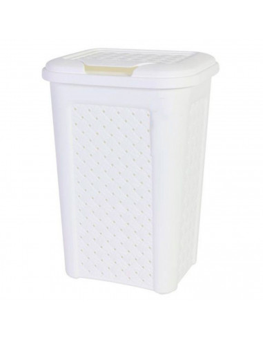 Papelera de baño de color blanco, de plástico, de 34 x 24 x 20 cm y con capacidad de 10 litros. Cubo para basura con tapa, espec