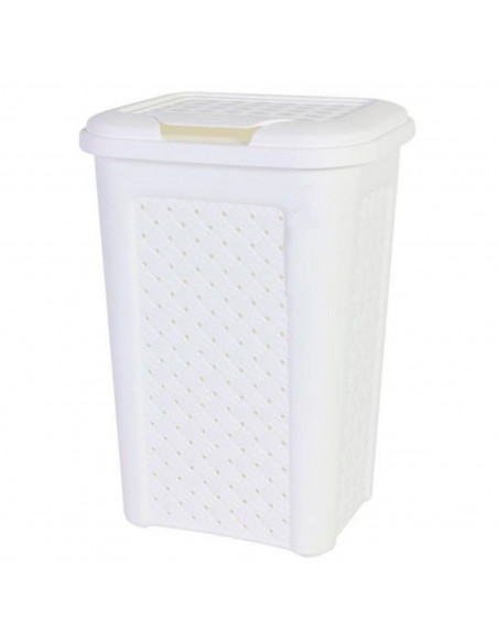 Papelera de baño de color blanco, de plástico, de 34 x 24 x 20 cm y con capacidad de 10 litros. Cubo para basura con tapa, espec