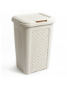 Papelera de baño de color angora, de plástico, de 34 x 24 x 20 cm y con capacidad de 10 litros. Cubo para basura con tapa, espec
