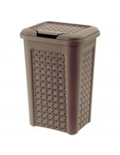 Papelera de baño de color wengué, de plástico, de 34 x 24 x 20 cm y con capacidad de 10 litros. Cubo para basura con tapa, espec