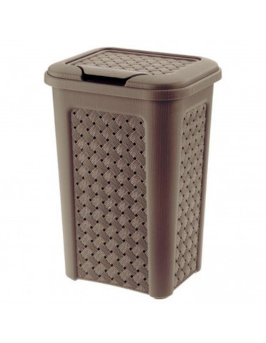 Papelera de baño de color wengué, de plástico, de 34 x 24 x 20 cm y con capacidad de 10 litros. Cubo para basura con tapa, espec