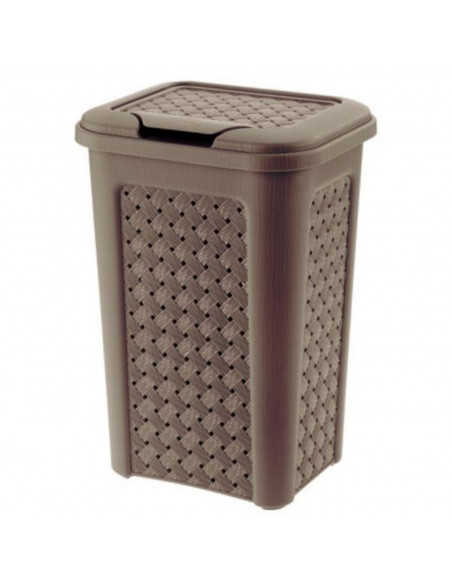 Papelera de baño de color wengué, de plástico, de 34 x 24 x 20 cm y con capacidad de 10 litros. Cubo para basura con tapa, espec