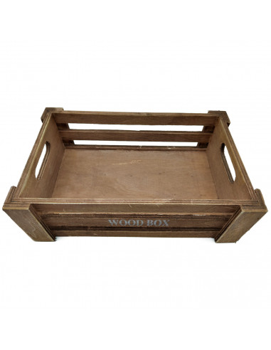 Tradineur - Caja de madera con asas "Wood Box" - Almacenamiento y organización - Caja Multiusos, Decoración, Herramientas, cocin