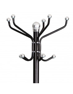 Perchero de pie metálico negro 12 ganchos 180 x 38 cm. Soporte para abrigos y sombreros, estilo minimalista, para recibidor u of
