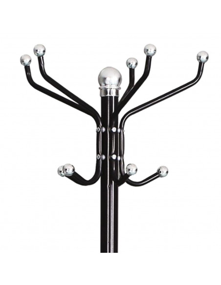 Perchero de pie metálico negro 12 ganchos 180 x 38 cm. Soporte para abrigos y sombreros, estilo minimalista, para recibidor u of
