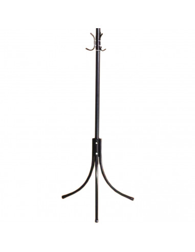 Perchero de pie metálico negro 12 ganchos 180 x 38 cm. Soporte para abrigos y sombreros, estilo minimalista, para recibidor u of