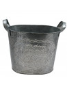 Cubo ovalado de latón con escritura en inglés, con asas y de 21,4 x 14,7 x 14,8 cm. Macetero de metal con bonito diseño. Recipie