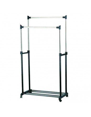 Perchero metalico extensible doble con ruedas, 78 x 42 x 159 cm. burro regulable de acero doble con ruedas