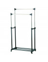Perchero metalico extensible doble con ruedas, 78 x 42 x 159 cm. burro regulable de acero doble con ruedas