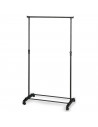 Tradineur - Perchero extensible con ruedas, barra y estante para calzado, altura ajustable, acero y plástico negro, fácil montaj