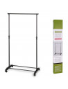 Tradineur - Perchero extensible con ruedas, barra y estante para calzado, altura ajustable, acero y plástico negro, fácil montaj