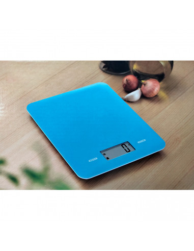 Tradineur - Bascula digital Slim para cocina - Max 5 kg - Pantalla LCD - Volumen de Agua y Leche - Batería Incluida - Botón Táct