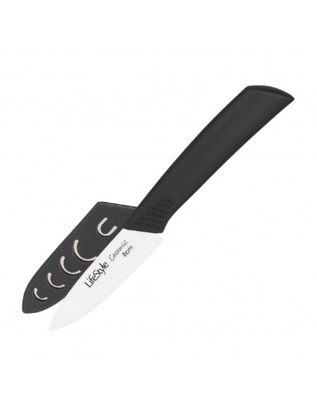 Tradineur - Cuchillo pelador de cerámica 18 cm, hoja de 8 cm, óxido de zirconia, inoxidable, corte perfecto de frutas, verduras,