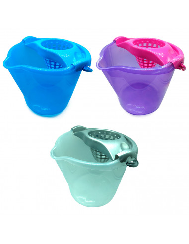 Tradineur - Cubo para fregar redondo translúcido con escurridor, polipropileno, incluye asa y línea de medida, ligero, limpieza,