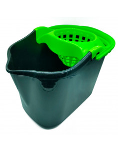 Tradineur - Cubo para fregar rectangular negro con escurridor, polipropileno, incluye asa y línea de medida, ligero, limpieza, h