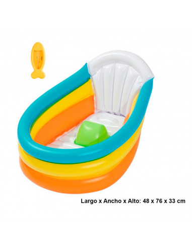Tradineur - Bañera hinchable 76 x 48 x 33 cm con termómetro, multicolor, apto desde el nacimiento, vinilo resistente, parche de