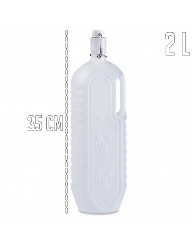 Tradineur - Botella de plástico con asa - Disponible tapón a presión y asa - Fabricado en plástico (PP) - Capacidad de 2 Litros