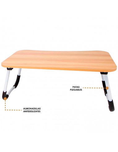 Tradineur - Bandeja plegable para cama - Fabricado en madera - Disfruta de tus actividades en la comodidad de la cama - 60 x 40