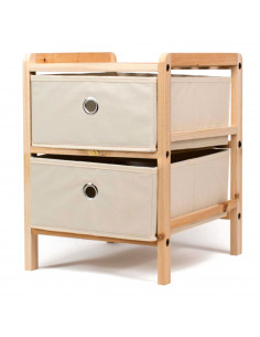 Tradineur - Mesa Auxiliar de madera con 2 Niveles de altura - Cajones de tela - Almacenamiento y organización - Incluye tornillo