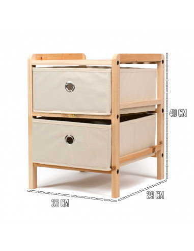 Tradineur - Mesa Auxiliar de madera con 2 Niveles de altura - Cajones de tela - Almacenamiento y organización - Incluye tornillo