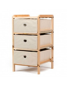 Tradineur - Mesa Auxiliar de madera con 3 Niveles de altura - Cajones de tela - Almacenamiento y organización - Incluye tornillo