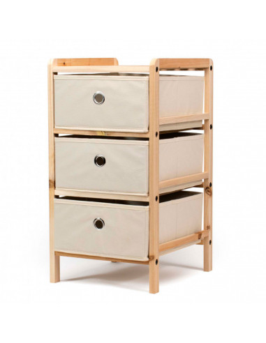Tradineur - Mesa Auxiliar de madera con 3 Niveles de altura - Cajones de tela - Almacenamiento y organización - Incluye tornillo