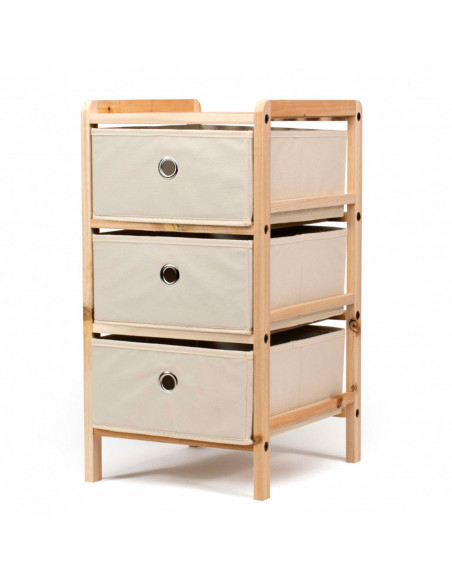 Tradineur - Mesa Auxiliar de madera con 3 Niveles de altura - Cajones de tela - Almacenamiento y organización - Incluye tornillo