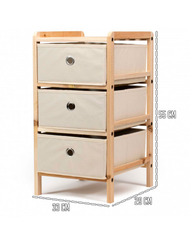 Tradineur - Mesa Auxiliar de madera con 3 Niveles de altura - Cajones de tela - Almacenamiento y organización - Incluye tornillo