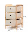 Tradineur - Mesa Auxiliar de madera con 3 Niveles de altura - Cajones de tela - Almacenamiento y organización - Incluye tornillo