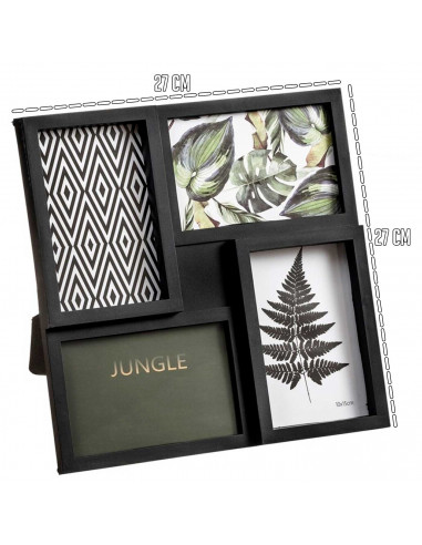 Tradineur - Multimarco de sobremesa para 4 fotos - Modelo jungle - Fabricado en plástico - 27 x 27 cm - Color Negro