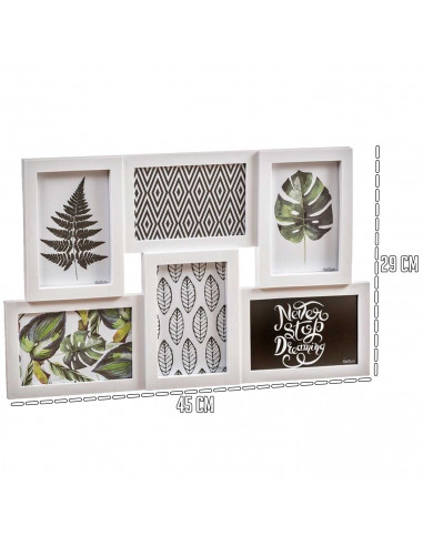 Tradineur - Multimarco de sobremesa para 6 fotos - Modelo jungle - Fabricado en plástico - 45 x 29 cm - Color Blanco