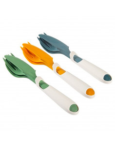 Tradineur - Set de cubiertos de plástico - Incluye 3 conjuntos de tenedor, cuchara y cuchillo - Fácil limpieza - Longitud de 18,