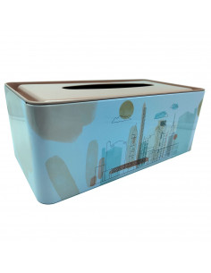 Tradineur - Caja de pañuelo de metal - Diseño Ciudad - Ideal para su uso en el baño, el dormitorio, la sala de estar, la oficina