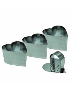 Tradineur - Set de 3 moldes en forma de corazón con tapa - fabricado en metal - Ideal para pastelería y repostería - 4 x 6 x 6 c