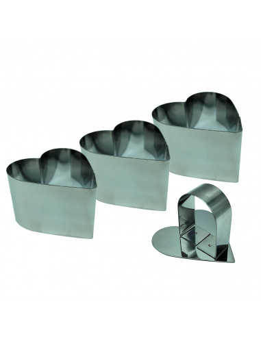 Tradineur - Set de 3 moldes en forma de corazón con tapa - fabricado en metal - Ideal para pastelería y repostería - 4 x 6 x 6 c