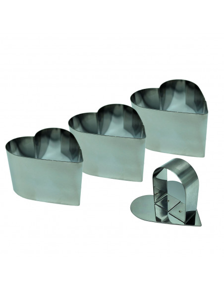 Tradineur - Set de 3 moldes en forma de corazón con tapa - fabricado en metal - Ideal para pastelería y repostería - 4 x 6 x 6 c