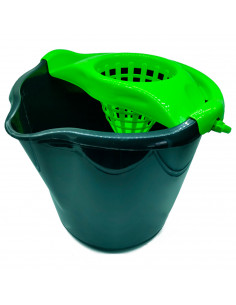 Tradineur - Cubo para fregar redondo negro con escurridor, polipropileno, incluye asa y línea de medida, ligero, limpieza, hogar