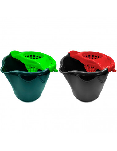 Tradineur - Cubo para fregar redondo negro con escurridor, polipropileno, incluye asa y línea de medida, ligero, limpieza, hogar