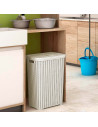 Tradineur - Cesto para ropa sucia con asas y tapa, pongotodo rattan de plástico, cubo para colada, imitación mimbre, hogar (Beig