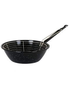 Tradineur - Sartén freidora jaspeada con cestillo de acero inoxidable - Fabricado en España - Antiadherente - Ø 24 cm