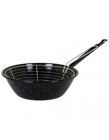 Tradineur - Sartén freidora jaspeada con cestillo de acero inoxidable - Fabricado en España - Antiadherente - Ø 24 cm