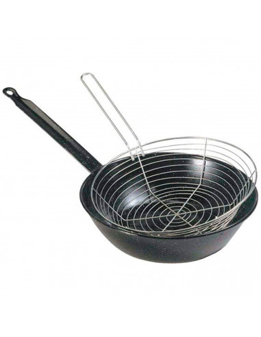 Tradineur - Sartén freidora jaspeada con cestillo de acero inoxidable - Fabricado en España - Antiadherente - Ø 24 cm