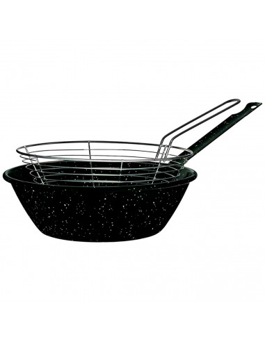 Tradineur - Sartén freidora jaspeada con cestillo de acero inoxidable - Fabricado en España - Antiadherente - Ø 24 cm