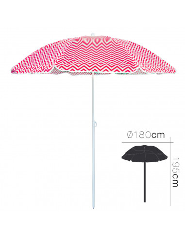 Tradineur - Sombrilla de playa ZIGZAG - Protección contra rayos UV - Tela de poliéster y estructura de acero - Ø 180 x 195 cm