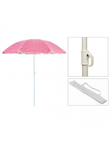 Tradineur - Sombrilla de playa ZIGZAG - Protección contra rayos UV - Tela de poliéster y estructura de acero - Ø 180 x 195 cm
