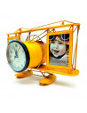 Tradineur - Reloj decorativo portafotos en forma de avión - Fabricado en Metal - 2 portafotos de 7 x 9,3 cm - Color Amarillo
