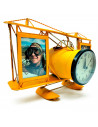 Tradineur - Reloj decorativo portafotos en forma de avión - Fabricado en Metal - 2 portafotos de 7 x 9,3 cm - Color Amarillo
