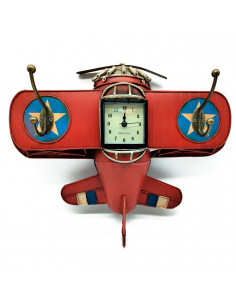 Tradineur - Reloj analógico decorativo para colgar - Diseño Avión Rojo - 2 Gachos para colgar objetos - 30 x 38,5 x 9,5 cm