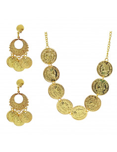 Tradineur - Set de collar y pendientes de zíngara, accesorios para disfraz de romana, gitana, colgante decorativo, carnaval, Hal